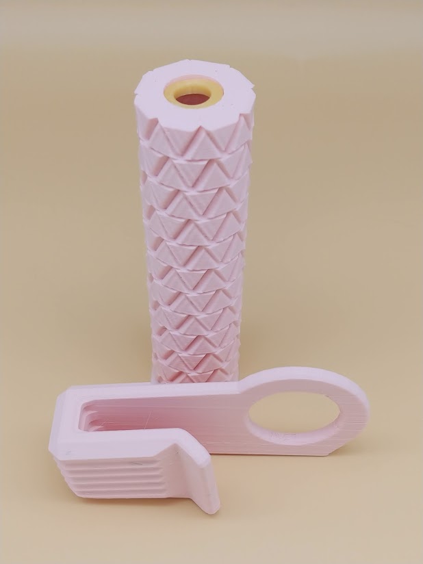 Powder pink tall reverse handle and fat hook