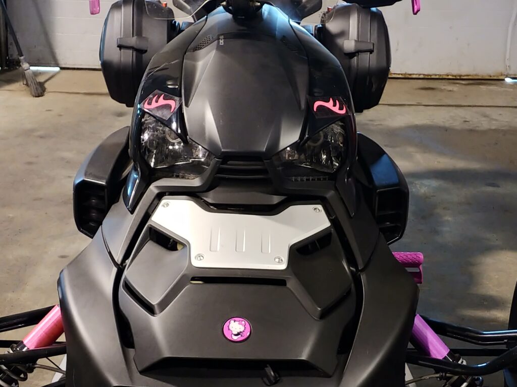 Devil Kitty is my personal Can-am Ryker.  I have added my 3D printed devil kitty emblem which is made with Magenta PETG background and a Hello Kitty with horns and a tail in white and black additional colors.